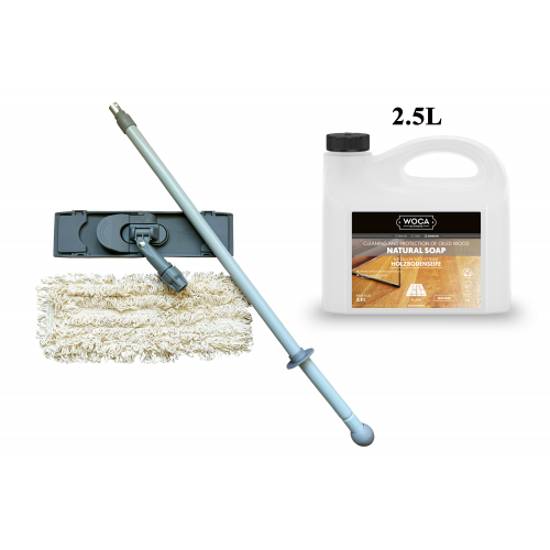 Kit Saving: DC022 Clean for natural soaped wooden floor by hand, incl Woca Natural Soap Natural 2.5ltr and a breakframe flat Mop (DC)